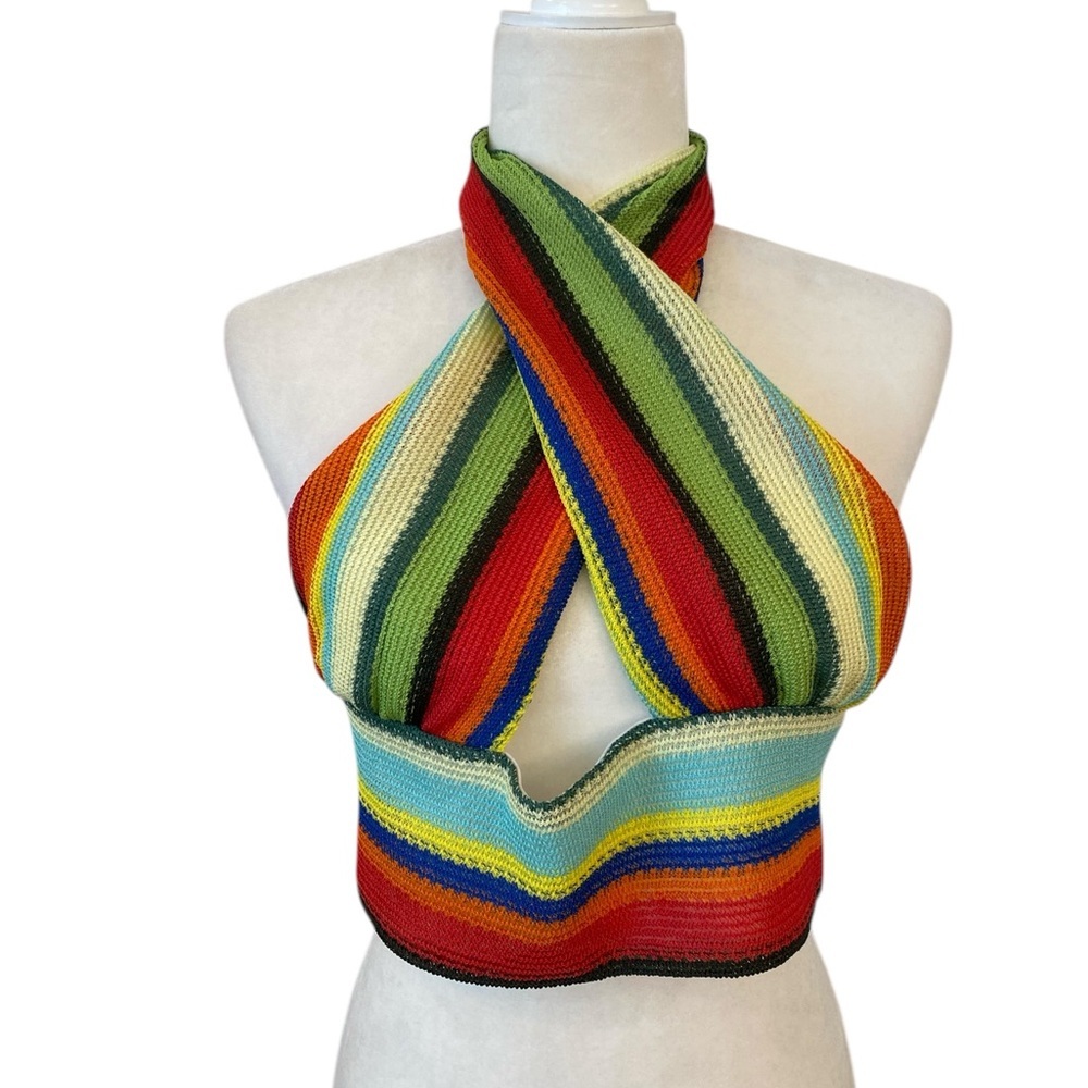 Micas Womens Knit Crochet Halter Crop Top